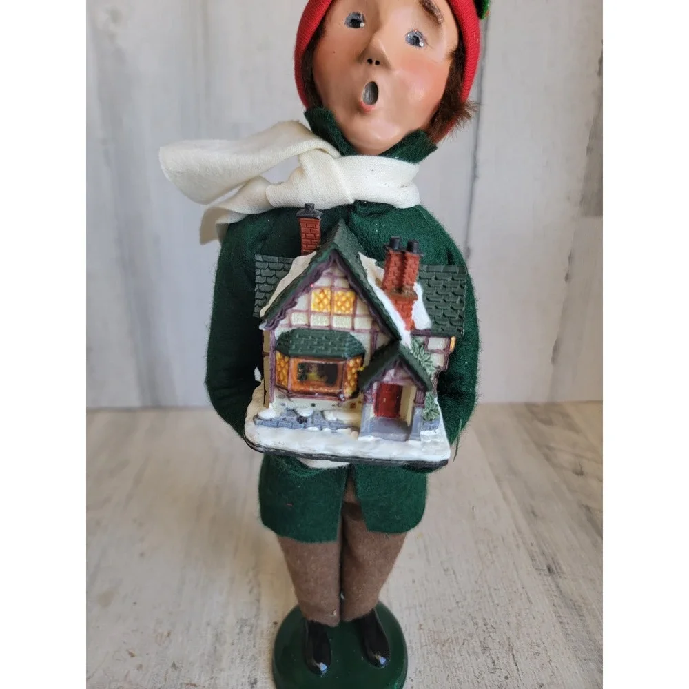 Byers choice Victorian man Caroler holding village house Xmas home decor